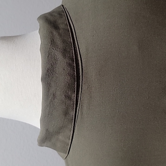 FREE PEOPLE Large Olive Green Button Down Bat Wing Bohemian Hippie Rayon Blouse - Picture 12 of 16